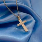 Gouden kruis met zirconia (kruis hanger, kettinghanger), Overige merken, Goud, Gebruikt, Ophalen of Verzenden