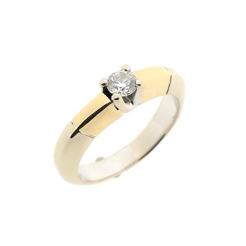 18 Krt. Bicolor gouden solitair ring met diamant | 0,25 ct., Sieraden, Tassen en Uiterlijk, Ringen, Dame, Met edelsteen, Overige kleuren