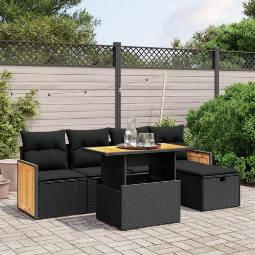 vidaXL 6-delige Loungeset met kussens poly rattan zwart, Tuin en Terras, Tuinsets en Loungesets, Loungeset, Nieuw, Rotan, Verzenden