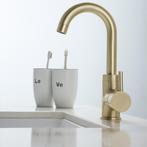 Wastafelkraan BWS Gold Gebogen Uitloop Geborsteld Messing, Ophalen of Verzenden, Nieuw, Kraan