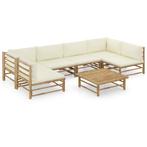vidaXL 7-delige Loungeset met crèmewitte kussens bamboe, Verzenden, Nieuw, Hout, Loungeset