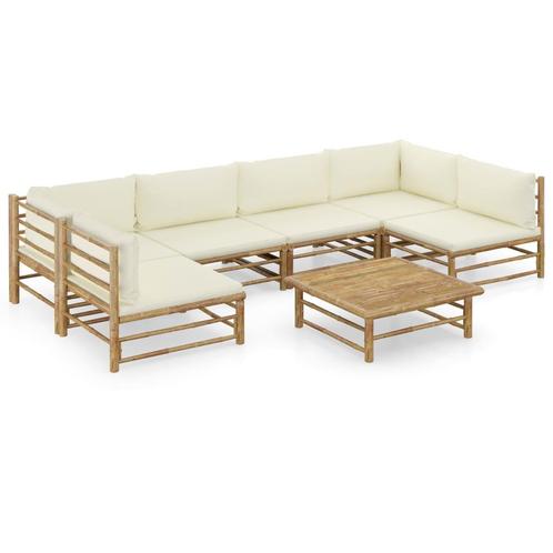 vidaXL 7-delige Loungeset met crèmewitte kussens bamboe, Tuin en Terras, Tuinsets en Loungesets, Loungeset, Nieuw, Hout, Verzenden