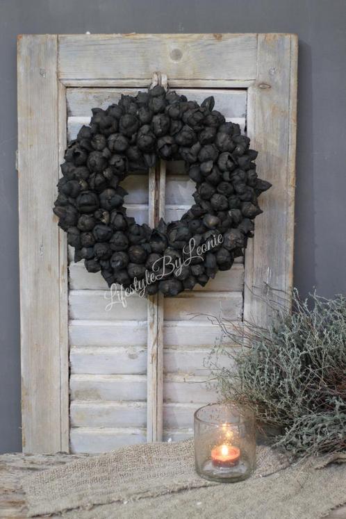 Krans Coco fruit black 30 cm, Huis en Inrichting, Woonaccessoires | Kransen, Nieuw, Ophalen of Verzenden