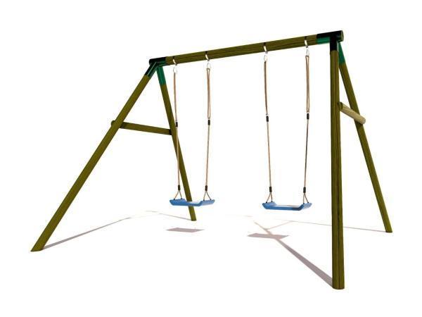 Veiling - Houten dubbele schommel met 2 kunststof schommels, Kinderen en Baby's, Speelgoed | Buiten | Speeltoestellen