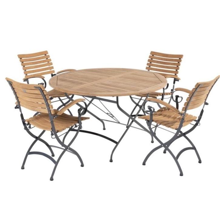 Bellini dining tuinset 120 cm rond 5 delig teak 4 Seasons, Tuin en Terras, Tuinsets en Loungesets, Nieuw, Teakhout, Ophalen of Verzenden