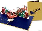Chique Gouden 3D Pop-up Kerstkaart Kerstman met slee en r..., Verzenden, Nieuw