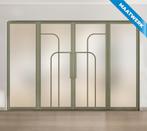 Dubbele stalen taatsdeur met glaspanelen Olijfgroen 4 Vlaks, Nieuw, Metaal, Overige typen