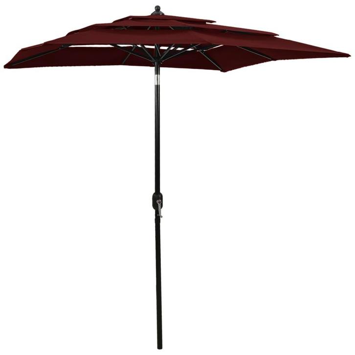vidaXL Parasol 3-laags met aluminium paal 2x2 m bordeauxrood, Tuin en Terras, Parasols, Nieuw, 2 tot 3 meter, Verzenden