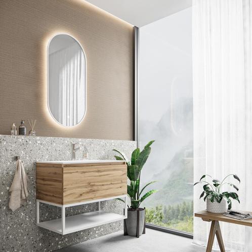 Badkamermeubelset BWS Anubis Frame 90cm 1 Lade Rustiek Eiken, Doe-het-zelf en Verbouw, Sanitair, Bad, Nieuw, Ophalen of Verzenden
