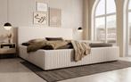 Meubella | Tweepersoonsbed 180x200 beige fluffy ribstof, Verzenden, 180 cm, 200 cm, Modern