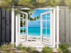 NR 1422: Tuinposter doorkijkje tropisch strand 180x180cm, Nieuw