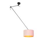 Hanglamp zwart met velours kap oud roze met goud 35 cm -, Huis en Inrichting, Lampen | Hanglampen, Nieuw, Overige materialen, Klassiek / Antiek