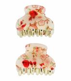 Haarspeld Klem Klein Bloemen Print 4cm Creme Rood, Verzenden, Nieuw