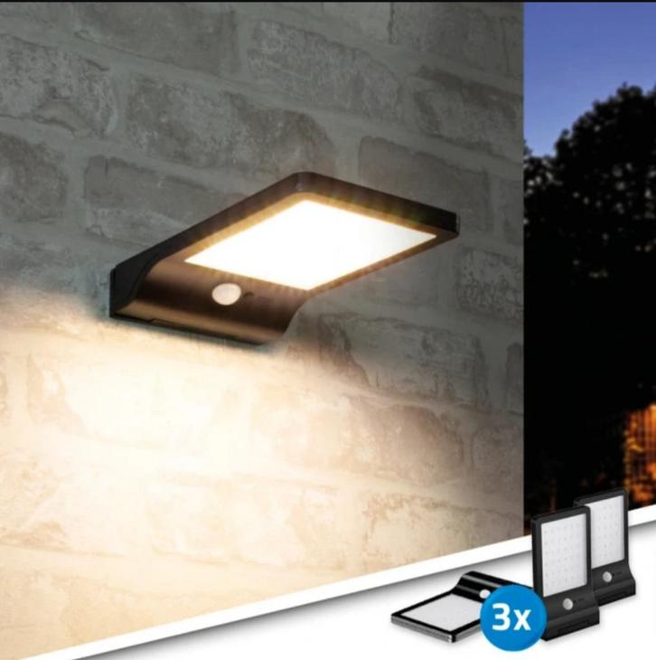 Solar wandlamp Slim - Voordeelset van 3 - Zwart, Tuin en Terras, Buitenverlichting, Bewegingssensor, Waterbestendig, Led, Licht-donker-sensor