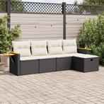vidaXL 5-delige Loungeset met kussens poly rattan zwart, Tuin en Terras, 5 zitplaatsen, Nieuw, Loungeset, Verzenden