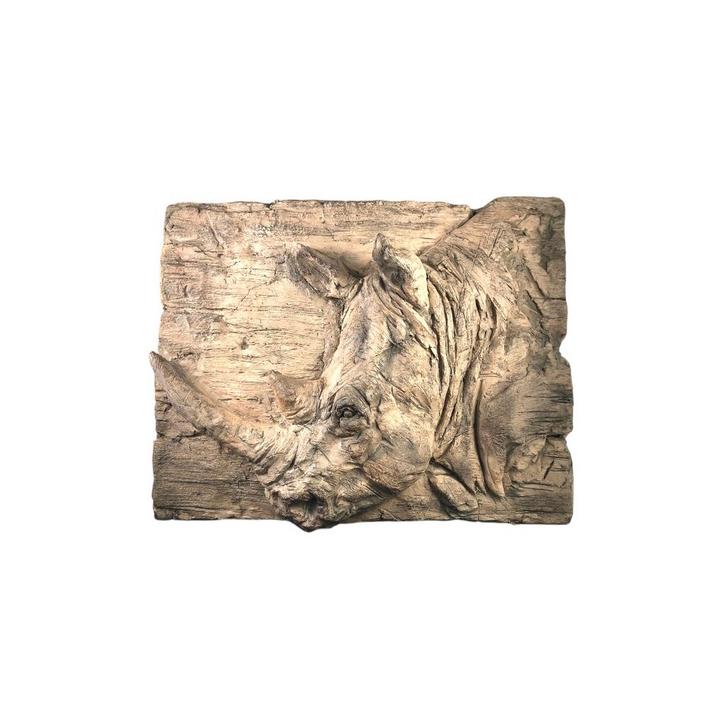 Wandornament woodlook, neushoorn, polystone-wood, Huis en Inrichting, Woonaccessoires | Wanddecoraties, Ophalen of Verzenden