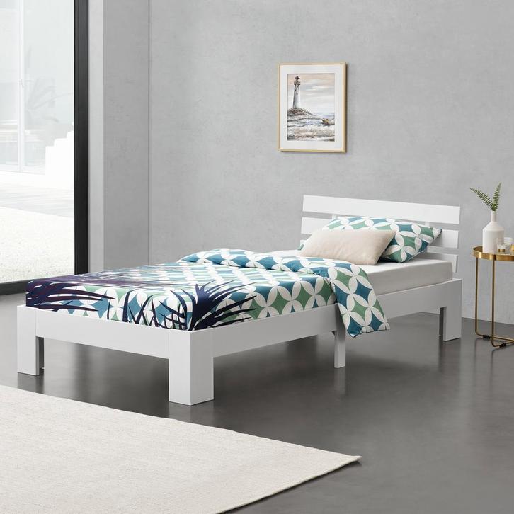 Houten bed Nivala grenen met bedbodem 90x200 cm wit, Huis en Inrichting, Slaapkamer | Bedden, Verzenden
