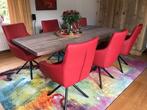 Set van 6 leren eetkamerstoelen - draaibaar - rood leer - Ec, Nieuw, Vijf, Zes of meer stoelen, Eigentijds, Leer