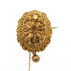 Vintage gouden broche | filigrain techniek, Goud, Gebruikt, Ophalen of Verzenden, Overige kleuren