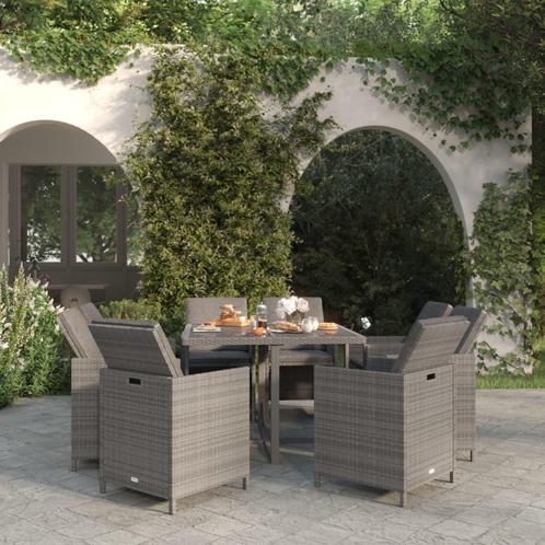 vidaXL 9-delige Tuinset met kussens poly rattan grijs, Tuin en Terras, Tuinsets en Loungesets, Tuinset, Nieuw, Rotan, Verzenden