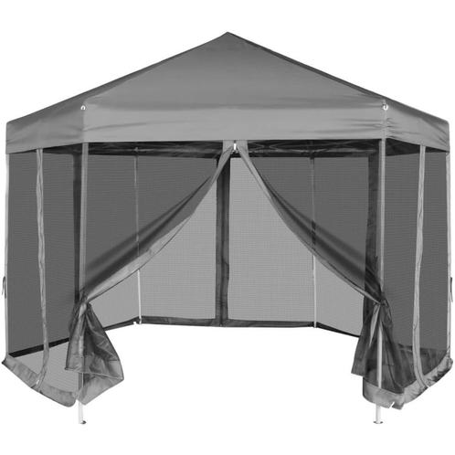 Partytent pop-up zeshoekig met 6 zijwanden 3,6x3,1 m grijs, Tuin en Terras, Partytenten, Partytent, Nieuw, 2 meter of meer, Verzenden