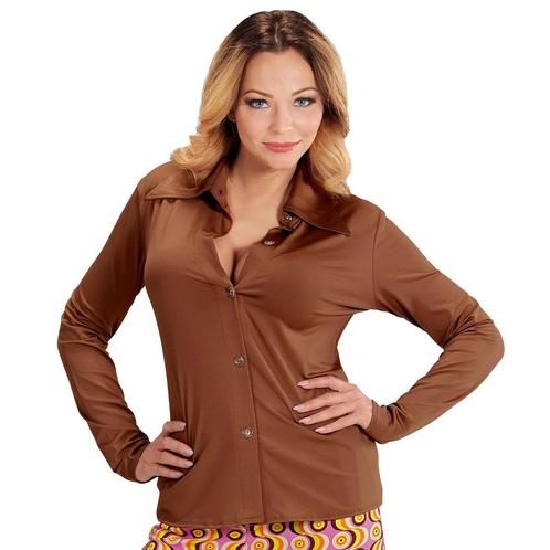 Disco 70S Blouse Bruin Dames, Kleding | Dames, Carnavalskleding en Feestkleding, Nieuw, Verzenden