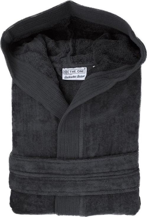 The One - XXL/3XL - Velours Badjas met Capuchon Antraciet, Huis en Inrichting, Badkamer | Badtextiel en Accessoires, Verzenden