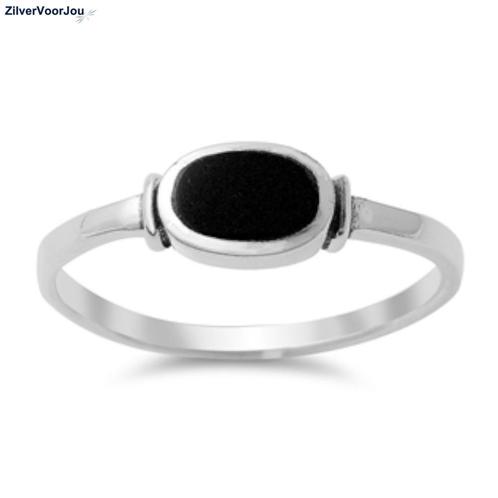 Zilveren ovale zwarte agaat steen ring, Sieraden, Tassen en Uiterlijk, Ringen, Zwart, Nieuw, Zilver, Verzenden