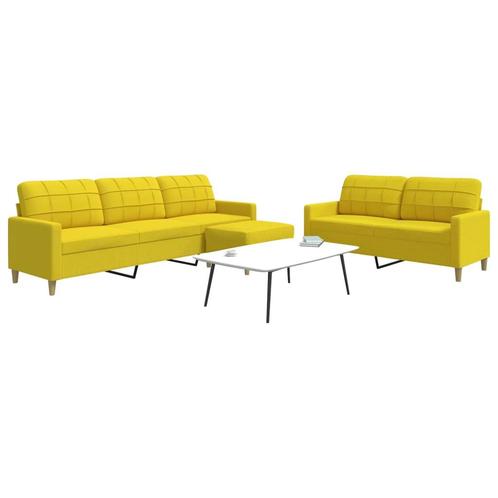 vidaXL 3-delige Loungeset met voetenbank stof lichtgeel, Huis en Inrichting, Banken | Bankstellen, Nieuw, Stof, Vierpersoons of meer