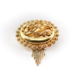 Antieke gouden S-broche met kwastje (vintage, klederdracht), Goud, Gebruikt, Ophalen of Verzenden, Overige kleuren