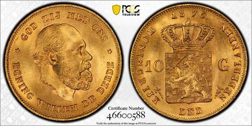 Gouden Willem III 10 gulden 1875 MS66 PCGS gecertificeerd, Postzegels en Munten, Munten | Nederland, Losse munt, 10 gulden, Koning Willem III