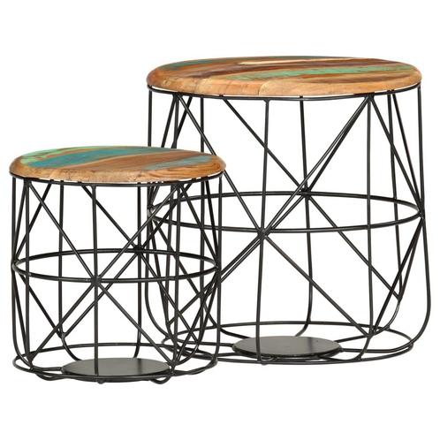 vidaXL Salontafels 2 st massief gerecycled hout, Huis en Inrichting, Tafels | Salontafels, Nieuw, Minder dan 50 cm, Overige houtsoorten