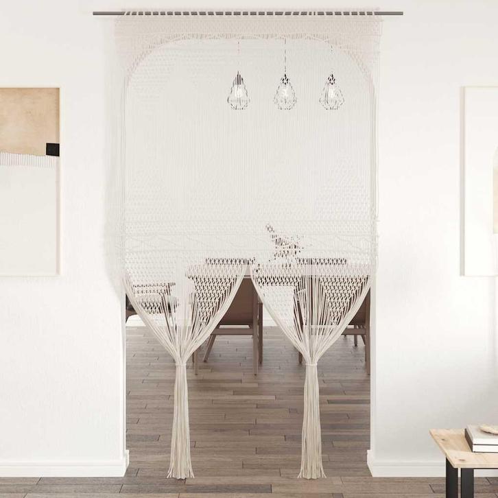 vidaXL Gordijn macramé 140x240 cm katoen, Huis en Inrichting, Stoffering | Gordijnen en Lamellen, Crème, Nieuw, Verzenden