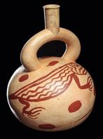 Moche schoof-uitloopfles met roodbruine grote hagedissen -, Verzamelen, Mineralen en Fossielen