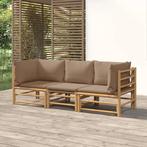 vidaXL 3-delige Loungeset met kussens bamboe taupe, Tuin en Terras, Verzenden, Nieuw, Hout, Loungeset