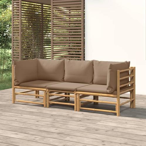 vidaXL 3-delige Loungeset met kussens bamboe taupe, Tuin en Terras, Tuinsets en Loungesets, Loungeset, Nieuw, Hout, Verzenden