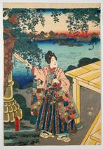 Tales of Genji, Relaxing at the Residence - Toyokuni III, Antiek en Kunst