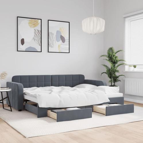 vidaXL Slaapbank onderschuifbed en lades 80x200 cm fluweel, Huis en Inrichting, Slaapkamer | Bedden, 80 cm, 200 cm, Grijs, Eenpersoons