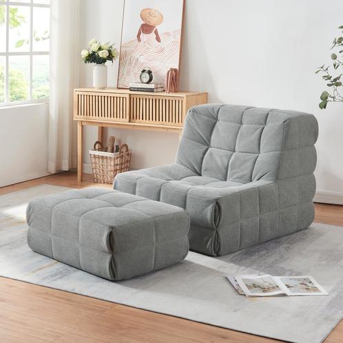 Fauteuil met voetenbank Koskyvn grijs [en.casa], Huis en Inrichting, Fauteuils, Nieuw, Verzenden