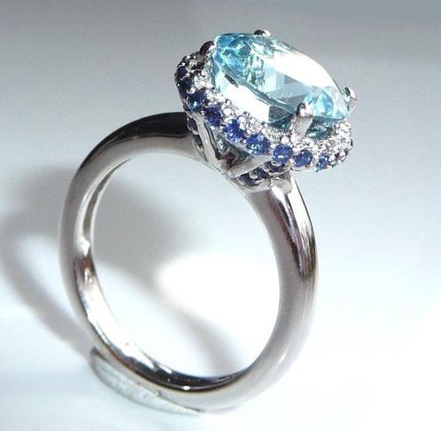 Ring - 18 karaat Witgoud - 5.22ct. tw. Topaas - Diamant -, Sieraden, Tassen en Uiterlijk, Ringen