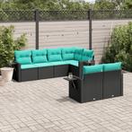 vidaXL 7-delige tuinbankset met kussens van zwart polyrotan, Tuin en Terras, Tuinsets en Loungesets, Verzenden, Nieuw, Rotan