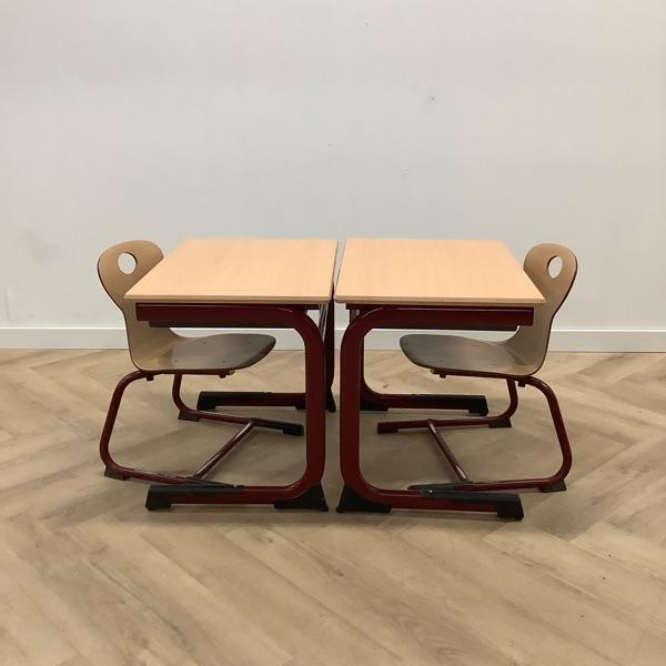 complete school set Galvanitas 7 stuks tafels + stoelen, Huis en Inrichting, Stoelen, Vijf, Zes of meer stoelen, Gebruikt, Hout