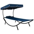vidaXL Loungebed met luifel en kussen blauw, Verzenden, Nieuw
