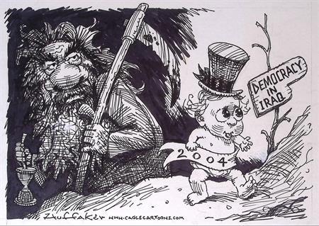 Pentekening Amerika - Nieuwjaar in Irak (lijst optie), Antiek en Kunst, Kunst | Tekeningen en Foto's, Verzenden