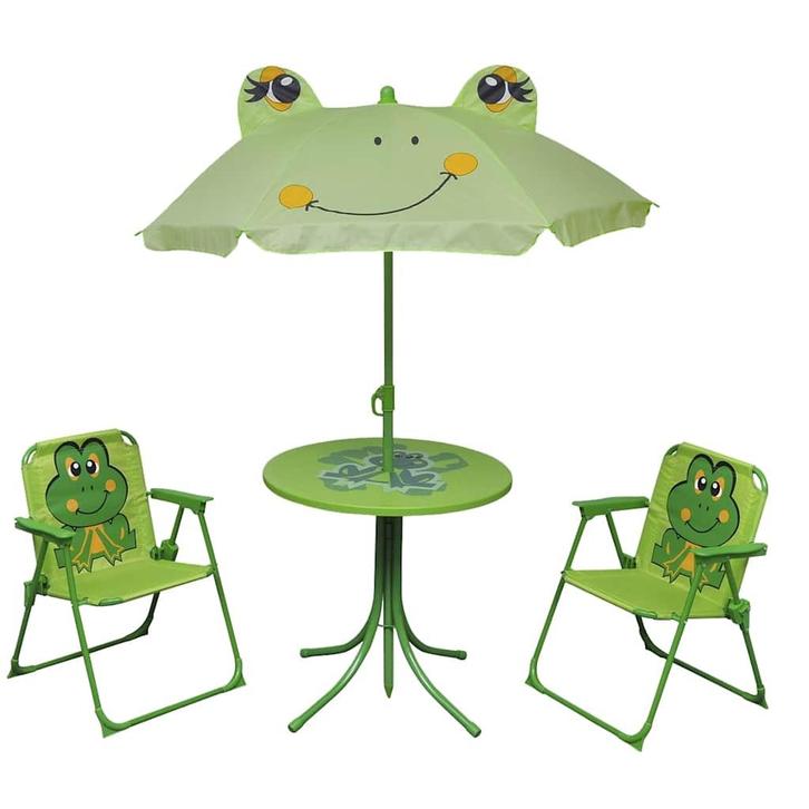 vidaXL 3-delige Bistroset voor kinderen met parasol groen, Tuin en Terras, Tuinsets en Loungesets, Nieuw, 3 zitplaatsen, Textileen