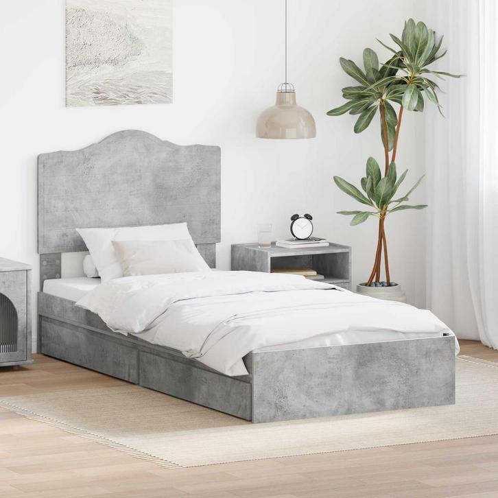vidaXL Opslag bed met hoofdeinde Beton Grijs 90 x 190 cm, Huis en Inrichting, Slaapkamer | Bedden, Grijs, Nieuw, Hout, Verzenden