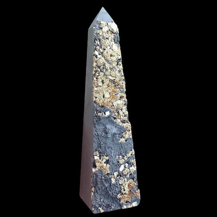 Leisteen obelisk met pyrietkristallen - natuurlijke vorming, Verzamelen, Mineralen en Fossielen