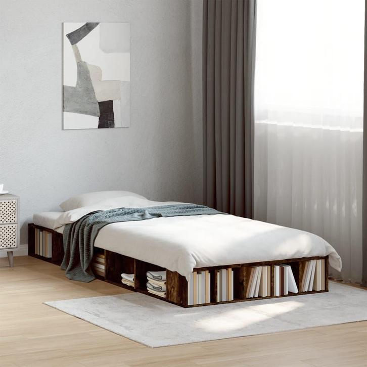 vidaXL Bedframe bewerkt hout gerookt eikenkleurig 100x200 cm, Huis en Inrichting, Slaapkamer | Bedden, 100 cm, 200 cm, Bruin, Eenpersoons