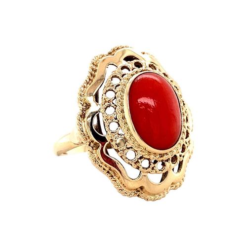 Gouden vintage ring met bloedkoraal 14 krt, Sieraden, Tassen en Uiterlijk, Ringen, Nieuw, Ophalen of Verzenden