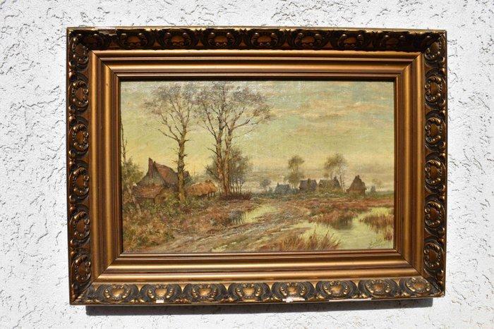 Belgische school (XX) - Herbstliche Dorflandschaft, Antiek en Kunst, Kunst | Schilderijen | Klassiek